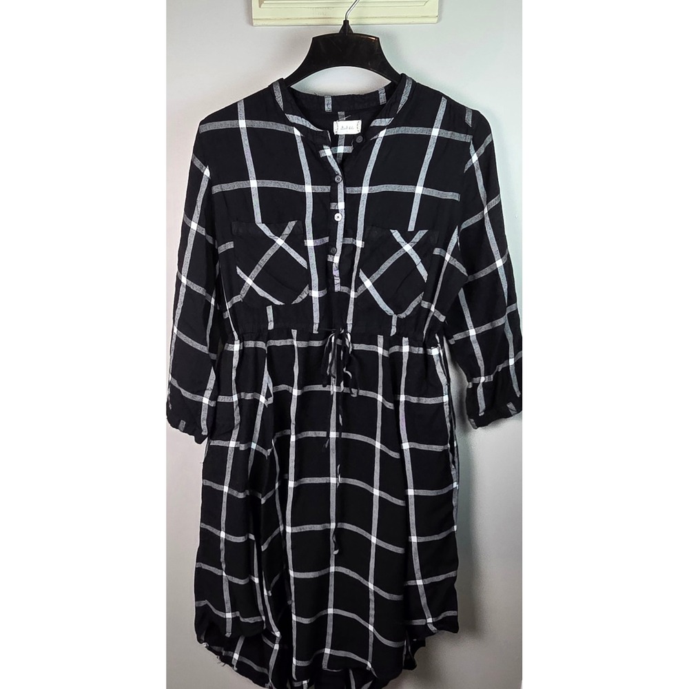 Altar'd State Shirt Dress Women Large Black Excellent Windowpane Plaid Pockets